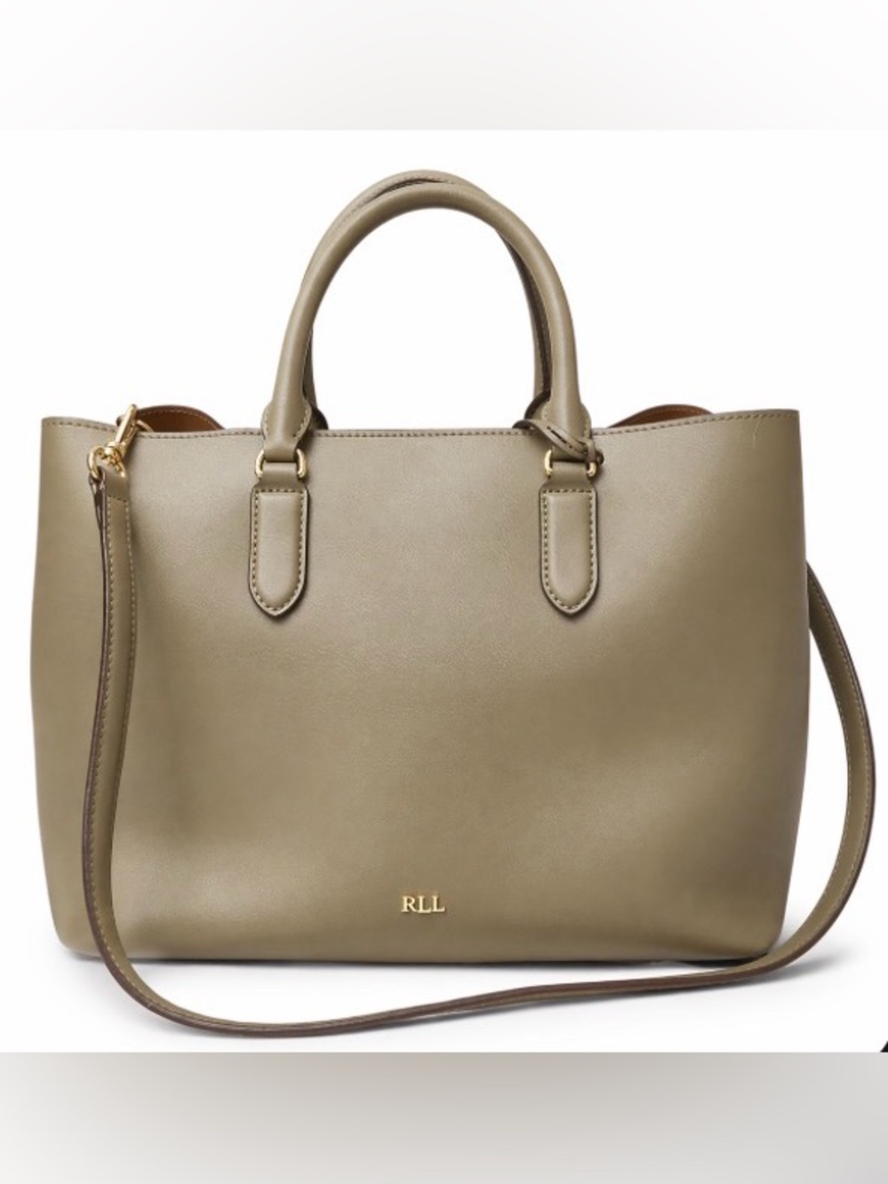 Ralph Lauren Olive-Taupe Leather Tote with Gold Hardware - Picture 2 of 7